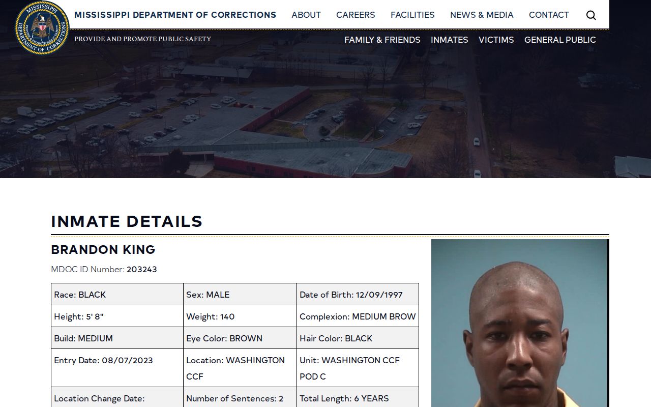 Scott County inmate release date fields on an MDOC offender detail